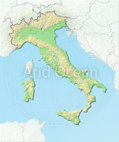 Italy, shaded relief map.