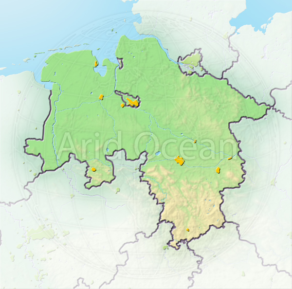 Lower Saxony, shaded relief map.