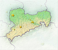 Saxony, shaded relief map.