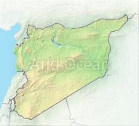 Syria, shaded relief map.