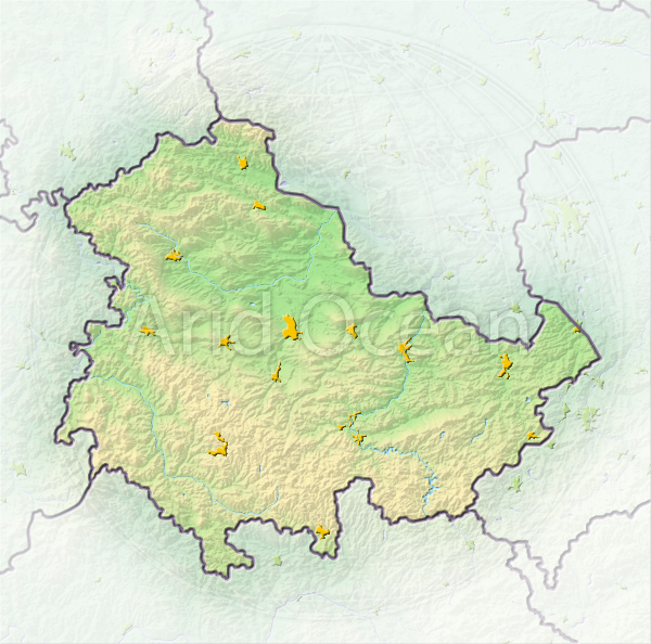 Thuringia, shaded relief map.