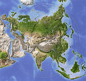 Asia, shaded relief map