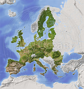 European Union, shaded relief map
