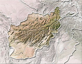 Afghanistan, shaded relief map.