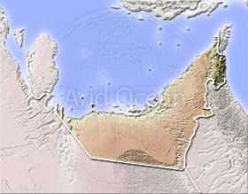 Arab Emirates, shaded relief map.