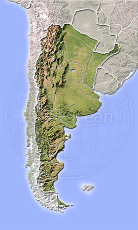 Argentina, shaded relief map.