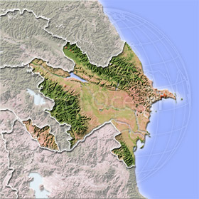 Azerbaijan, shaded relief map.
