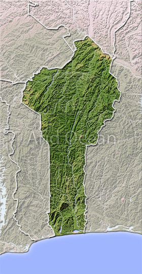 Benin, shaded relief map.