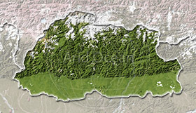 Bhutan, shaded relief map.