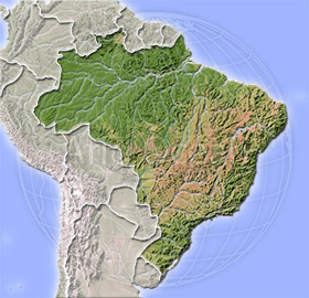 Brazil, shaded relief map.