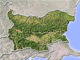Bulgaria, shaded relief map.