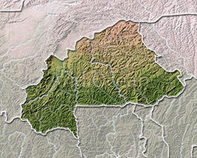 Burkina Faso, shaded relief map.