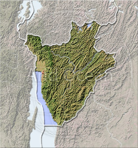 Burundi, shaded relief map.