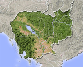 Cambodia, shaded relief map.