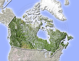 Canada, shaded relief map.