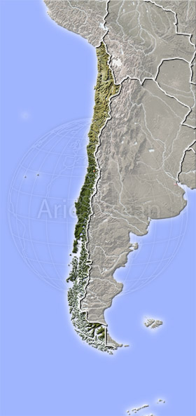 Chile, shaded relief map.