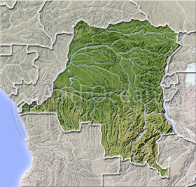 Congo, Democratic Republic, shaded relief map.