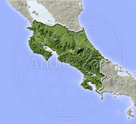 Costa Rica, shaded relief map.