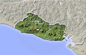 El Salvador, shaded relief map.