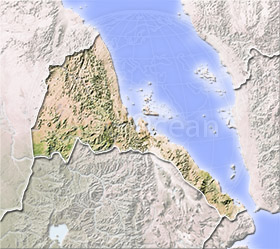 Eritrea, shaded relief map.