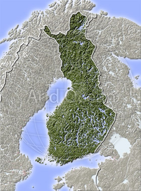 Finland, shaded relief map.