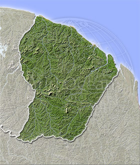 French Guiana, shaded relief map.