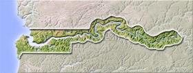 Gambia, shaded relief map.