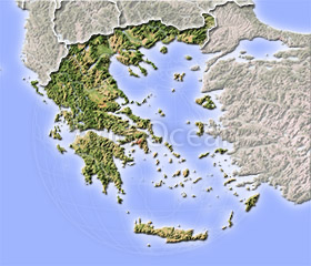 Greece, shaded relief map.