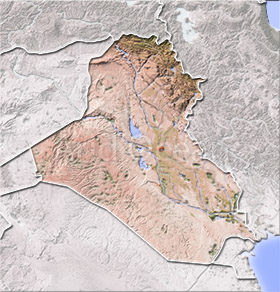 Iraq, shaded relief map.