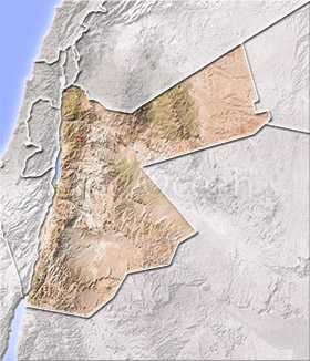 Jordan, shaded relief map.