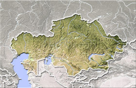 Kazakhstan, shaded relief map.