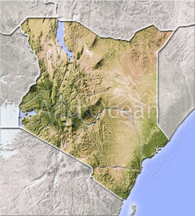 Kenya, shaded relief map.