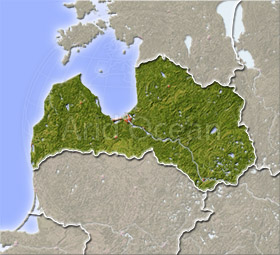 Latvia, shaded relief map.