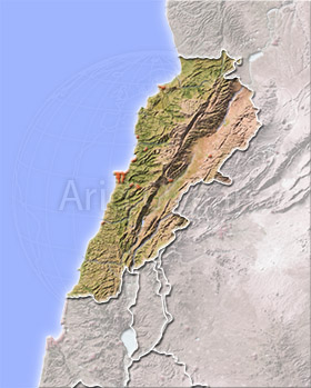 Lebanon, shaded relief map.