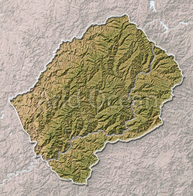 Lesotho, shaded relief map.