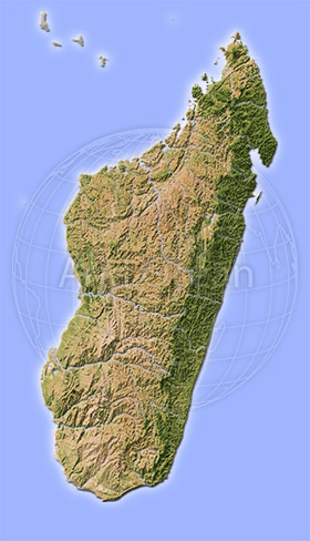 Madagascar, shaded relief map.