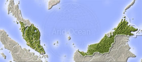 Malaysia, shaded relief map.