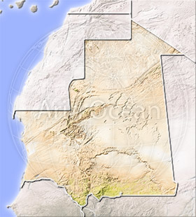 Mauritania, shaded relief map.