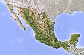 Mexico, shaded relief map.