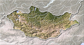 Mongolia, shaded relief map.