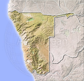 Namibia, shaded relief map.