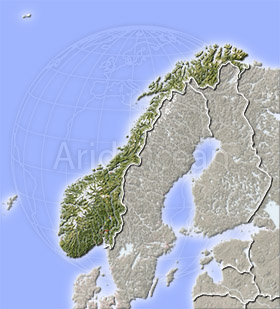 Norway, shaded relief map.