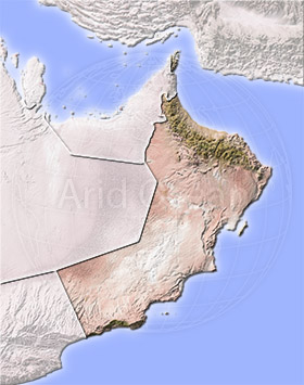 Oman, shaded relief map.