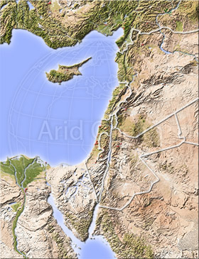 Palestine, shaded relief map.