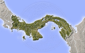 Panama, shaded relief map.