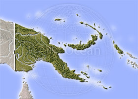 Papua New Guinea, shaded relief map.