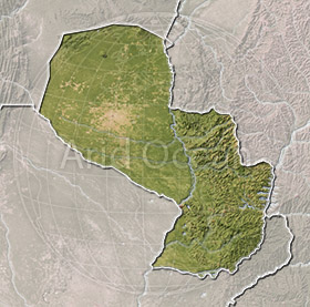 Paraguay, shaded relief map.