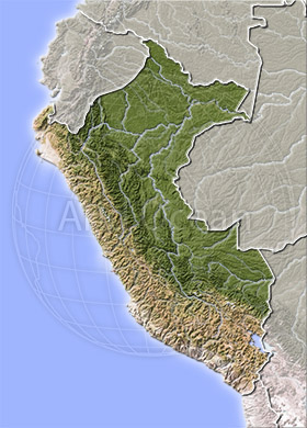 Peru, shaded relief map.