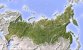 Russia, shaded relief map.
