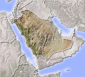 Saudi Arabia, shaded relief map.